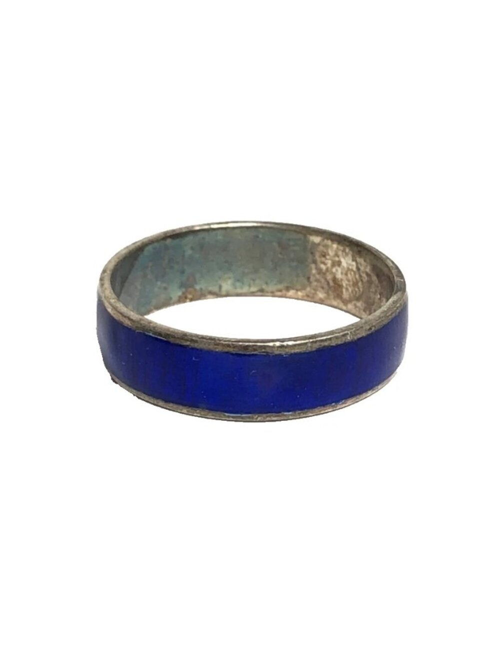 Siam Royal Blue Enamel Sterling Silver 925 Vintage NOS Ring Band Sz 9.5